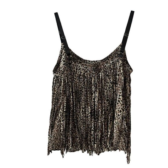 Comme leopard animal print tank top w/full fringe layer & adjustable straps - Picture 6 of 15